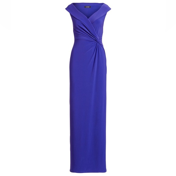 NWT Lauren Ralph Lauren Purple Jersey Off The Shoulder Column Gown Dress Size 0 - Picture 1 of 9